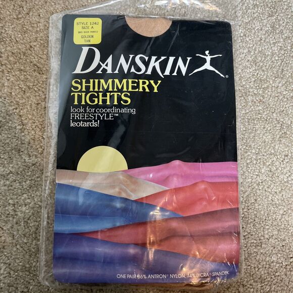 Vintage 1984 NIP Danskin Shimmery‎ Tights Size A  Style 1242 Golden Tan - Picture 1 of 6